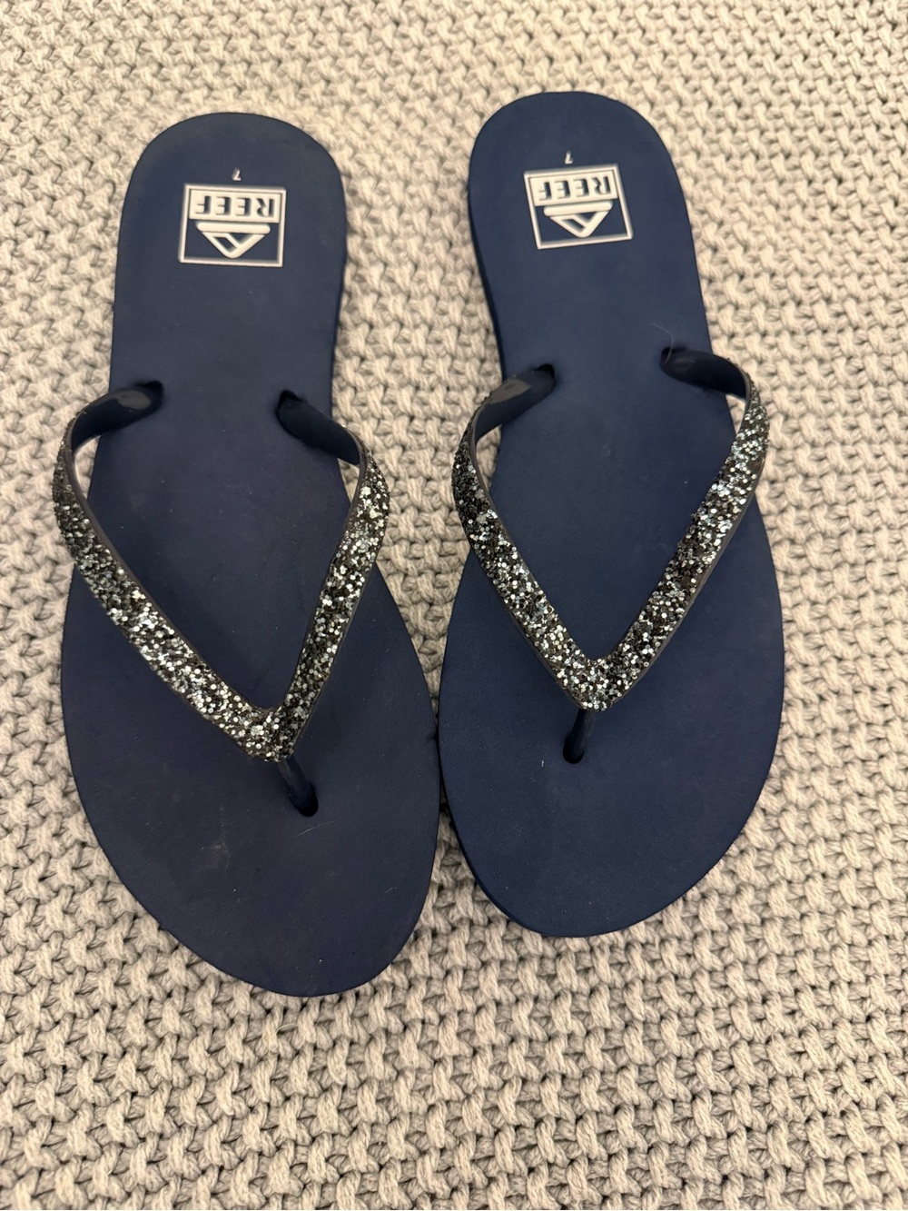 Reef Women's Navy Flip Sandals with Silver Glitter Straps